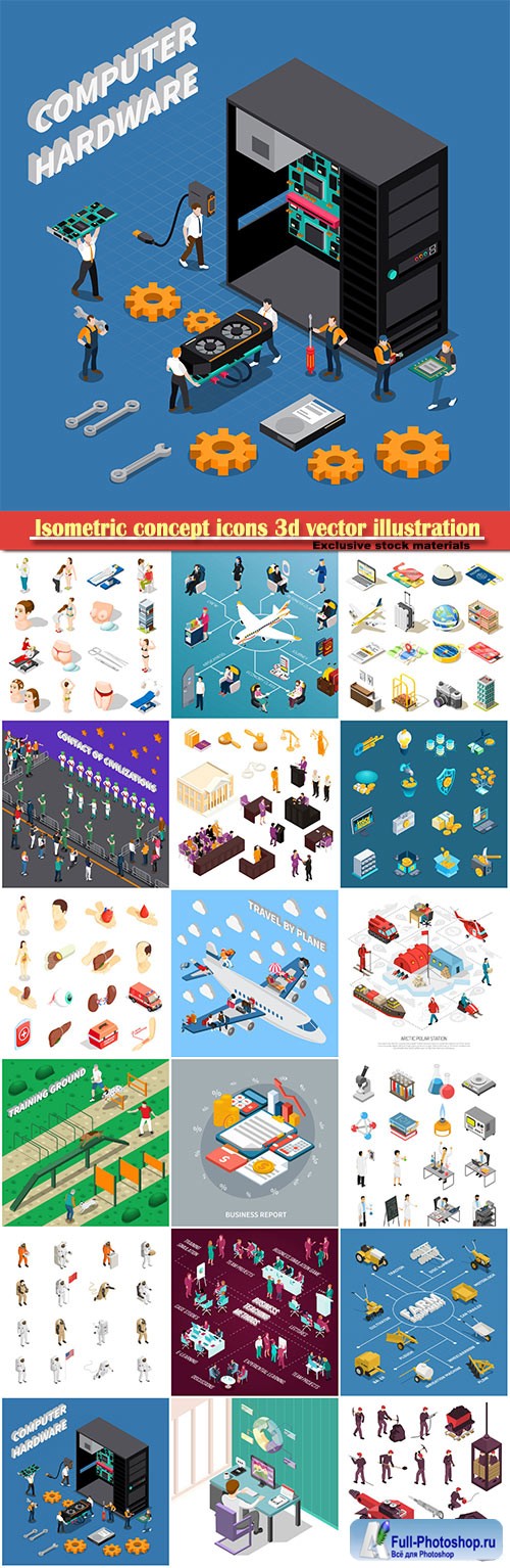 Isometric concept icons 3d vector illustration
