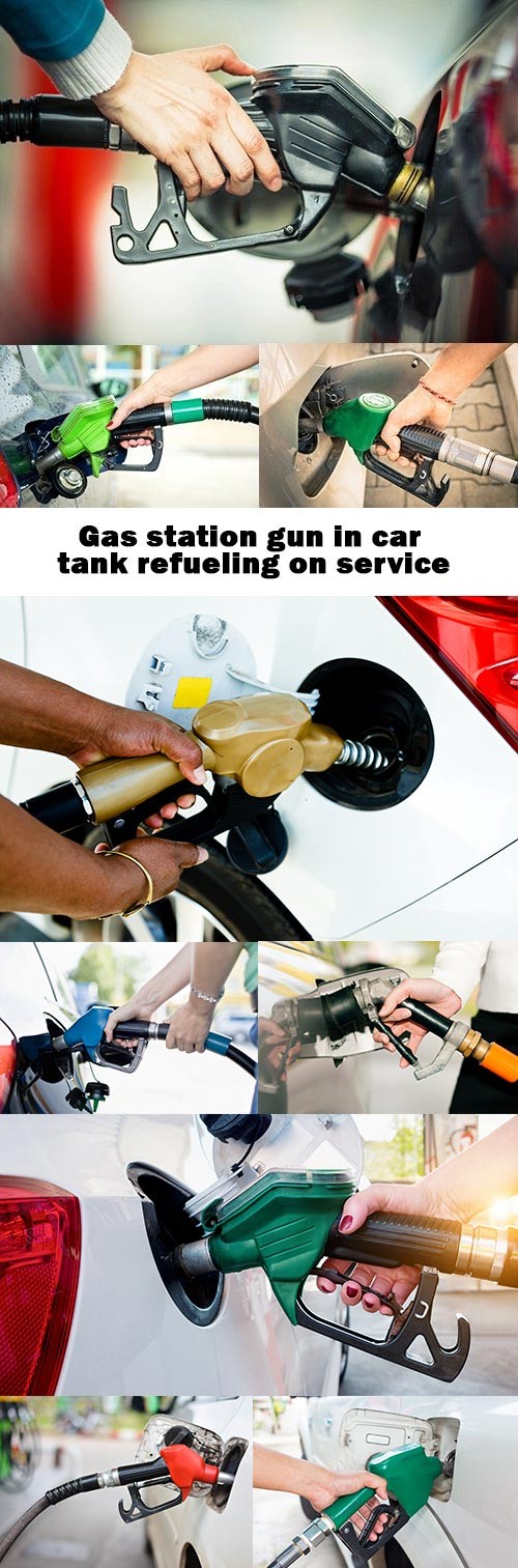 Gas station gun in car tank refueling on service