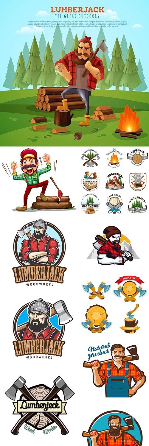 Lumberjack vintage comics emblem and label illustration