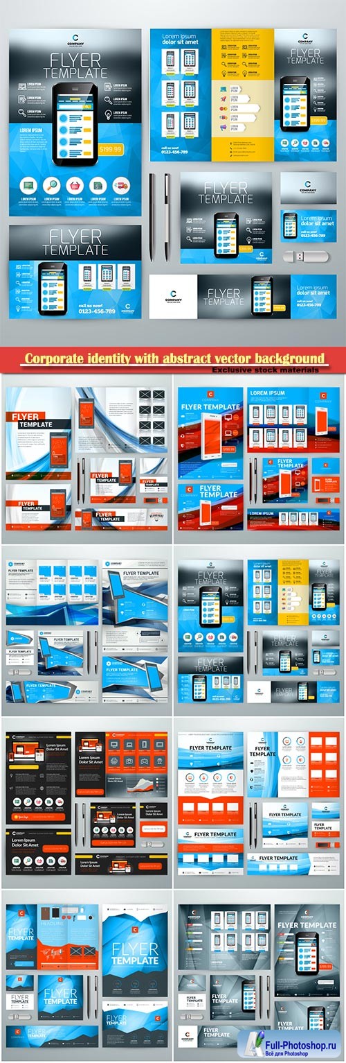 Corporate identity with abstract vector background, web banner, flyer, business card