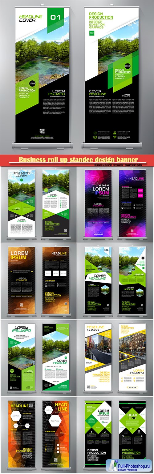 Business roll up standee design banner template, presentation and vector brochure flyer