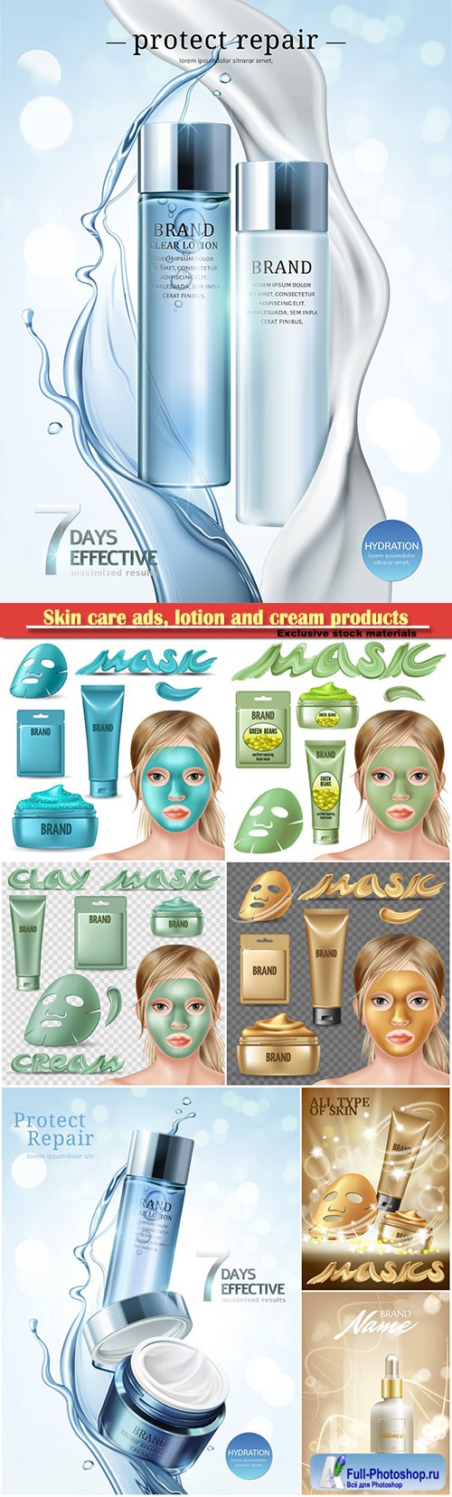 Skin care vector ads, lotion and cream products in package and cream in 3d illustration