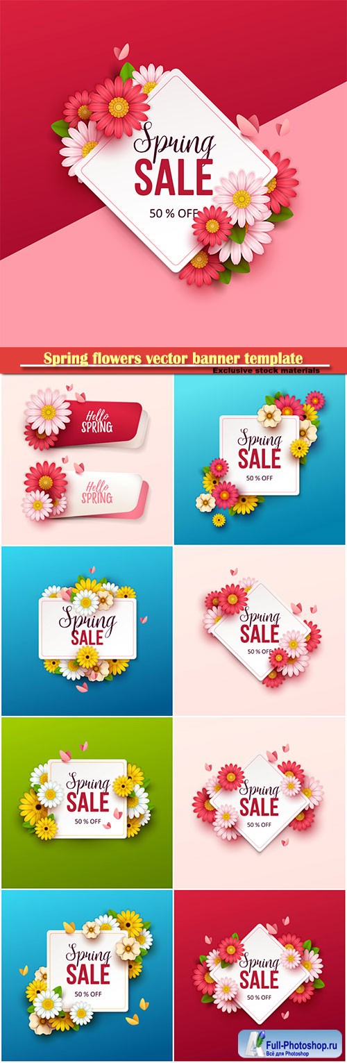 Spring flowers vector banner template