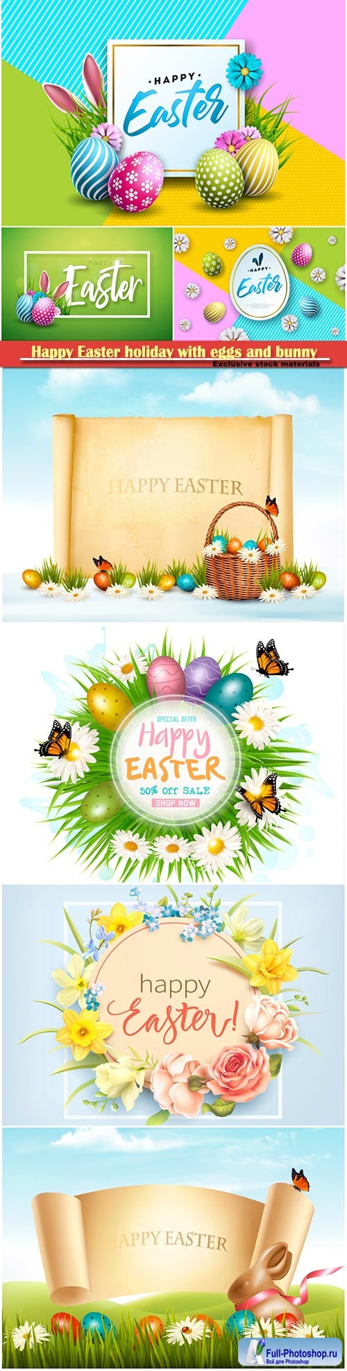 Happy Easter holiday with eggs and bunny, vector illustration # 20