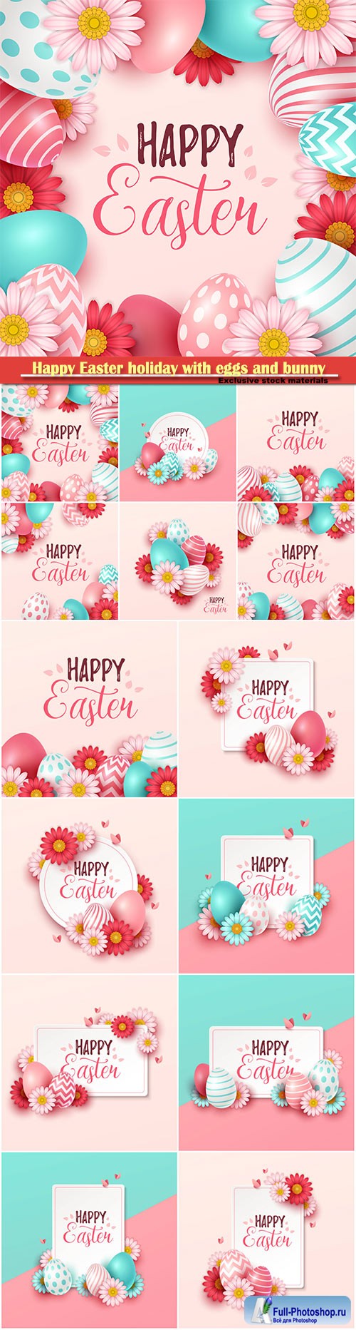 Happy Easter holiday with eggs and bunny, vector illustration # 15