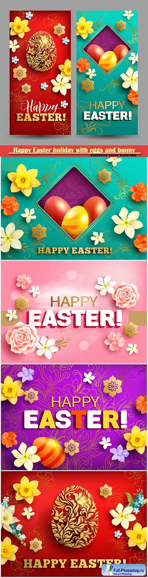 Happy Easter holiday with eggs and bunny, vector illustration # 18