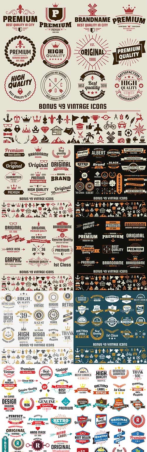 Vintage premium quality labels and badge collection