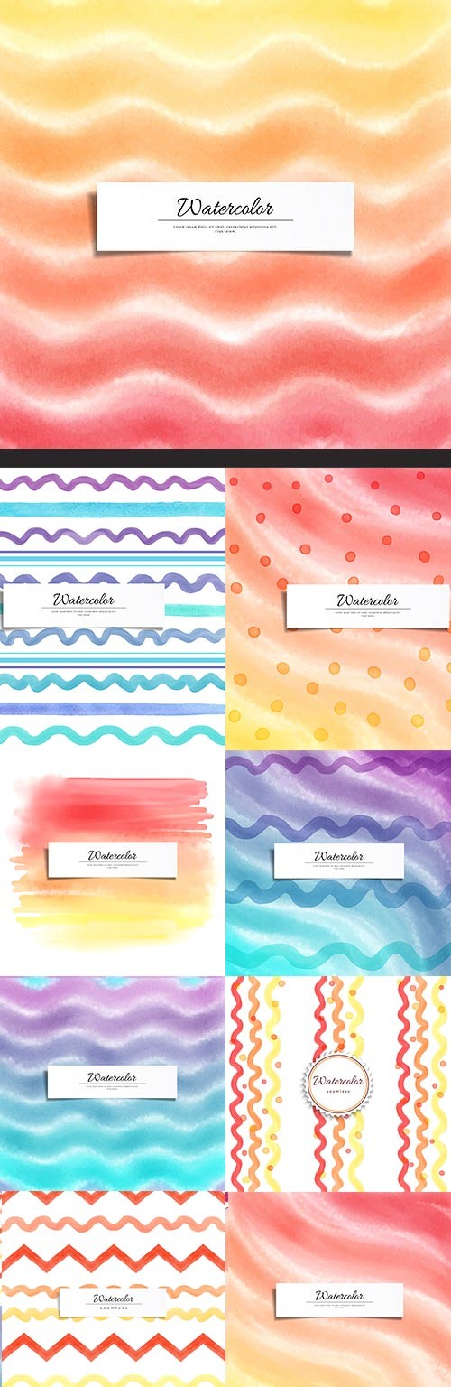 Watercolor lines and waves geometrical background