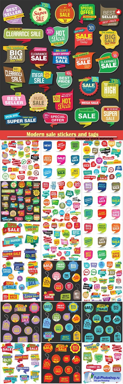 Modern sale stickers and tags colorful vector collection