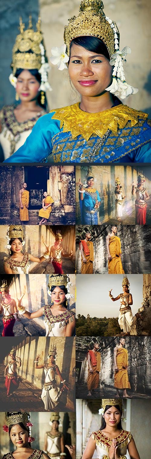 Buddhism Asian traditional clothes dance and jewelry