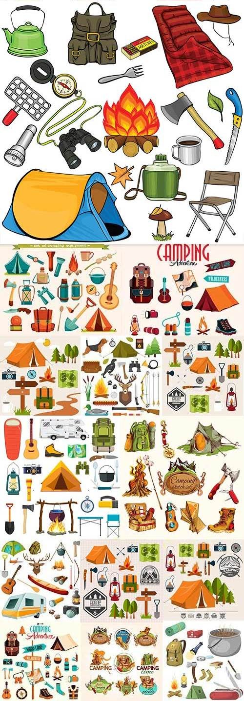 Camping and picnic summer adventures design elements