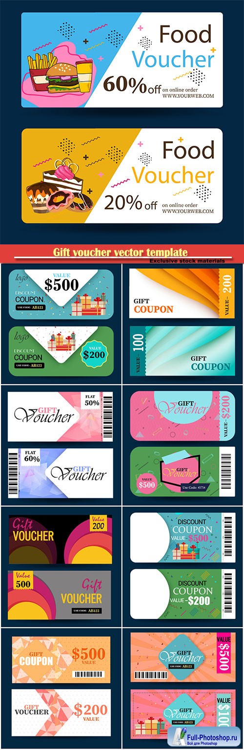 Gift voucher vector template, certificate, discount card, or coupon template