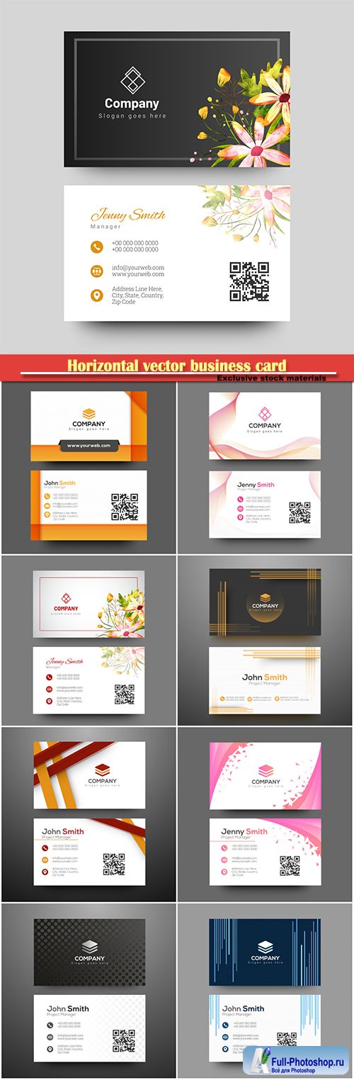 Horizontal vector business card with front and back presentation # 2