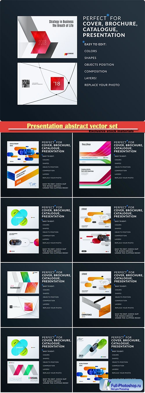 Presentation abstract vector set of modern horizontal business templates