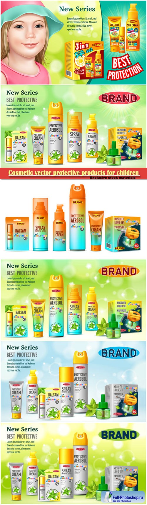 Cosmetic vector protective products for children