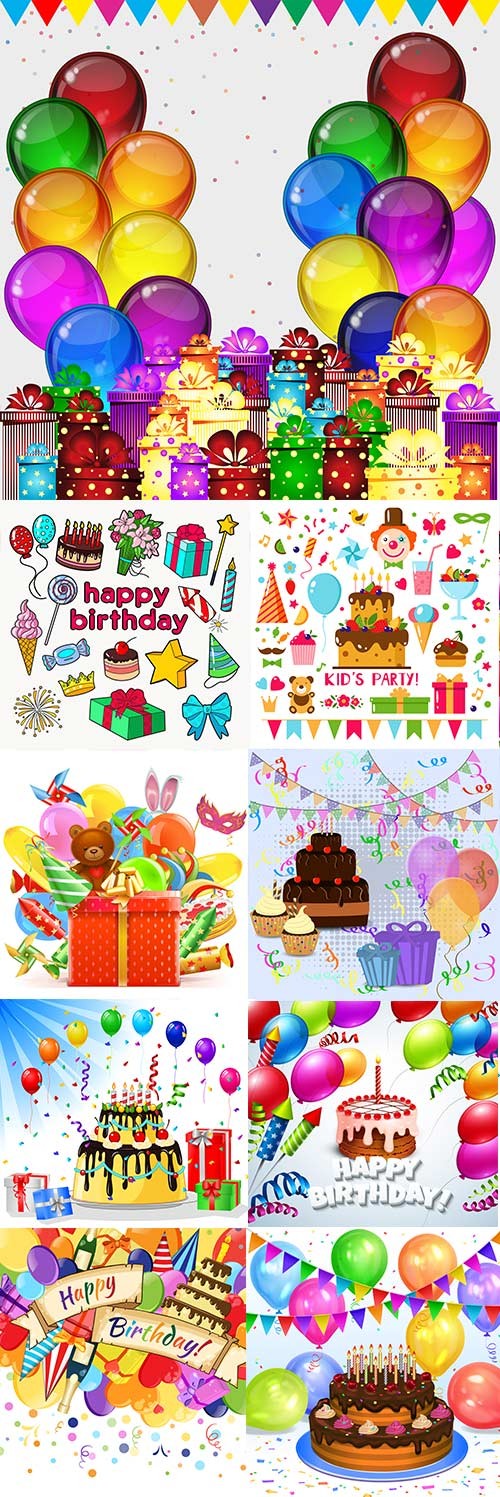 Happy birthday holiday with gifts and balloons