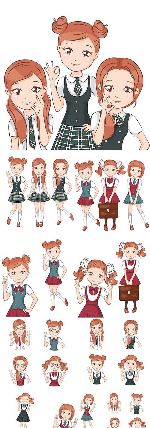 Happy girls teenagers in a school uniform