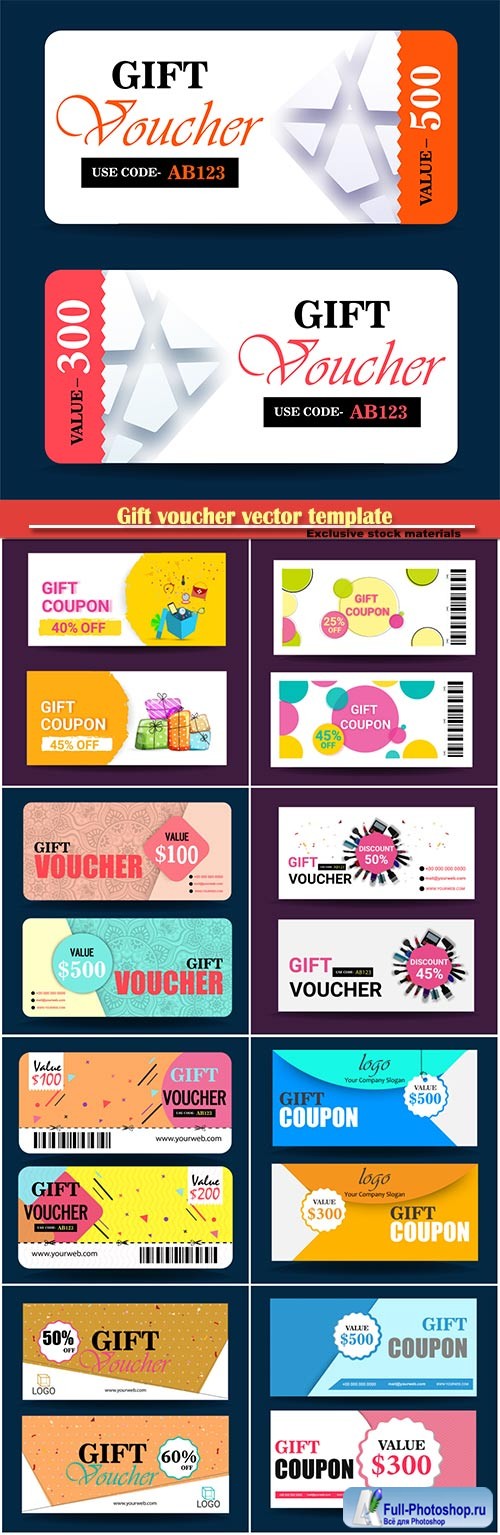 Gift voucher vector template, certificate, discount card