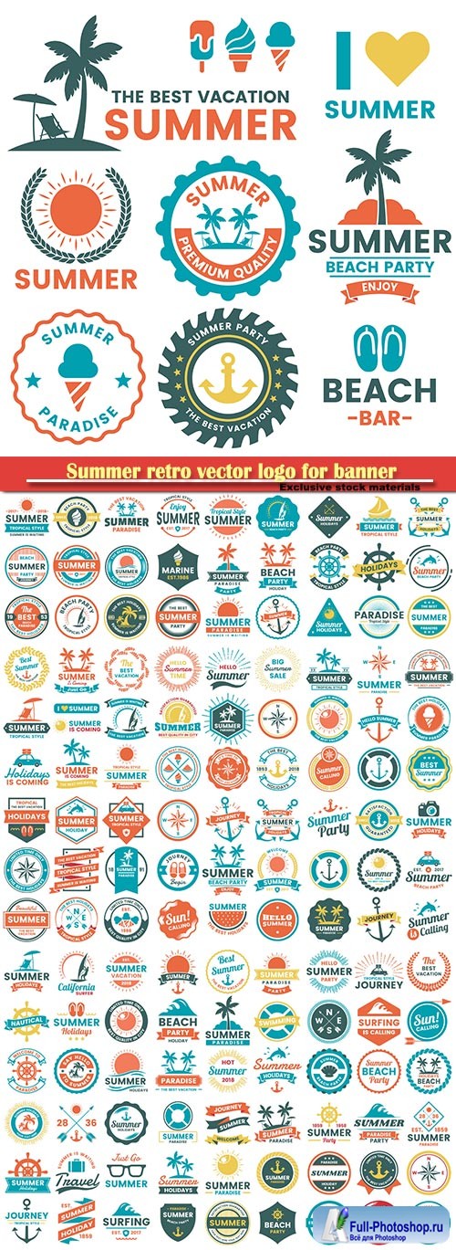 Summer retro vector logo for banner