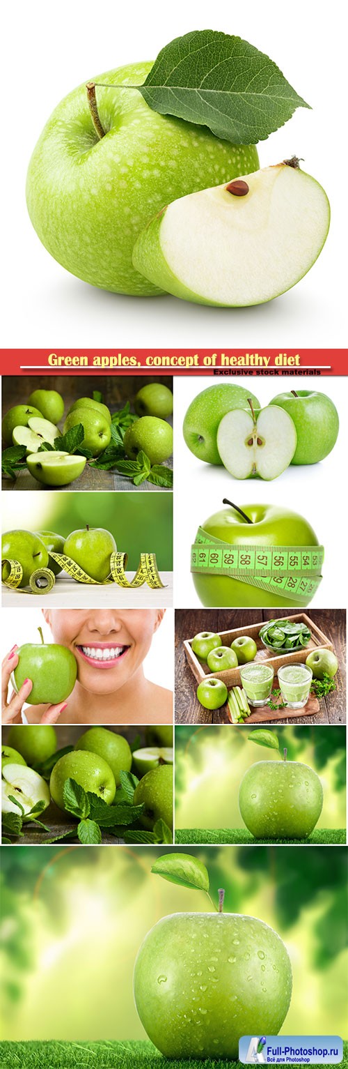 Green apples, concept of healthy diet