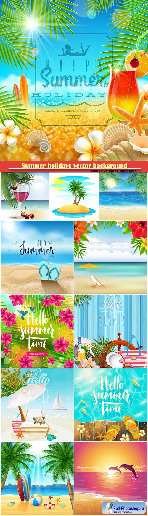 Summer holidays vector background, tropical beach, sea, fresh cocktails, sand # 8