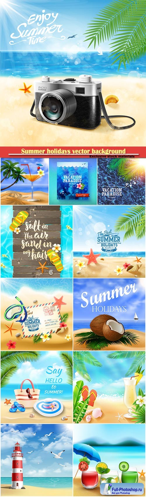 Summer holidays vector background, tropical beach, sea, fresh cocktails, sand # 10