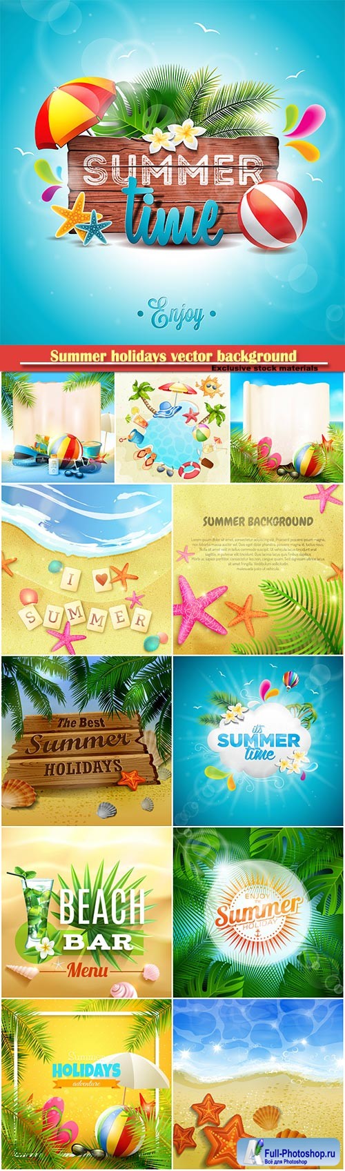 Summer holidays vector background, tropical beach, sea, fresh cocktails, sand # 5