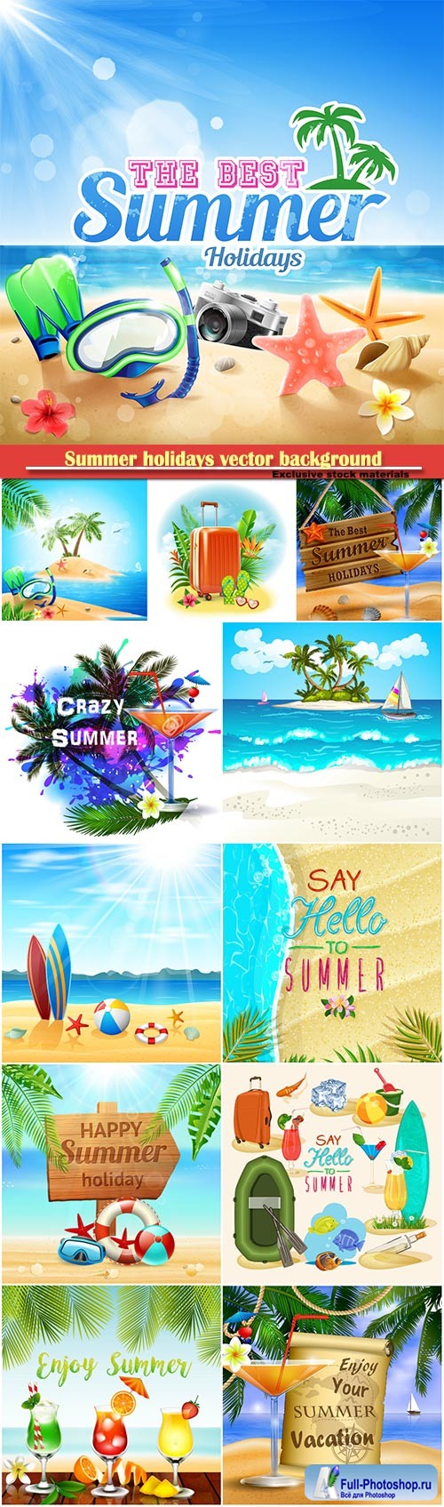 Summer holidays vector background, tropical beach, sea, fresh cocktails, sand # 6
