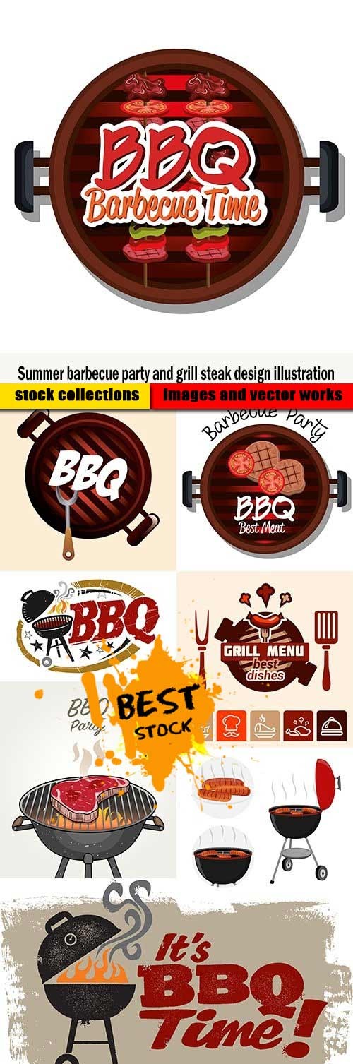 Summer barbecue party and grill steak design illustration