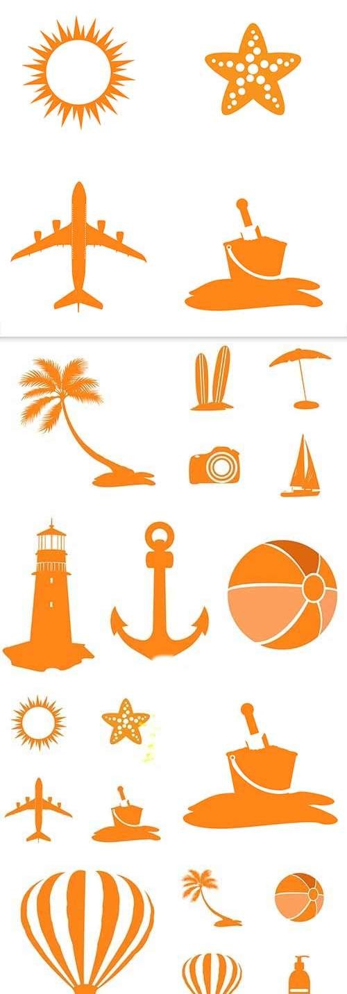 Summer travel and rest silhouettes design symbols