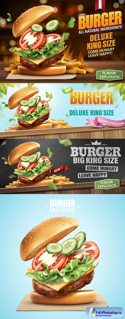Deluxe king size burger in 3d illustration