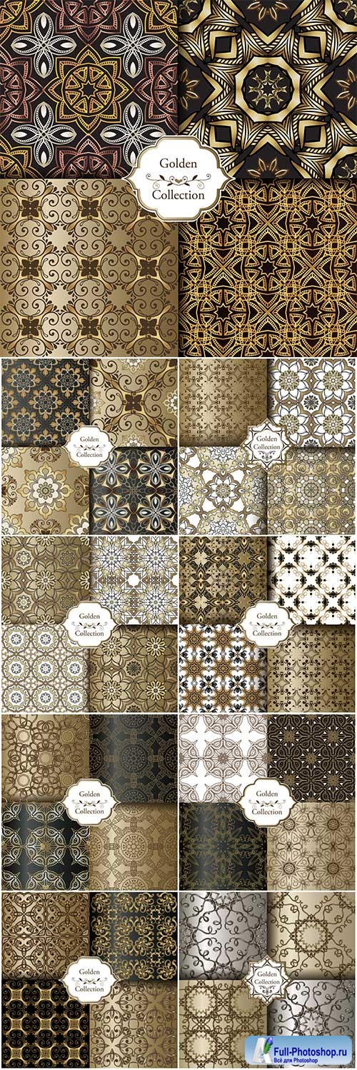 Collection of luxury seamless patterns, vector golden vintage design elements