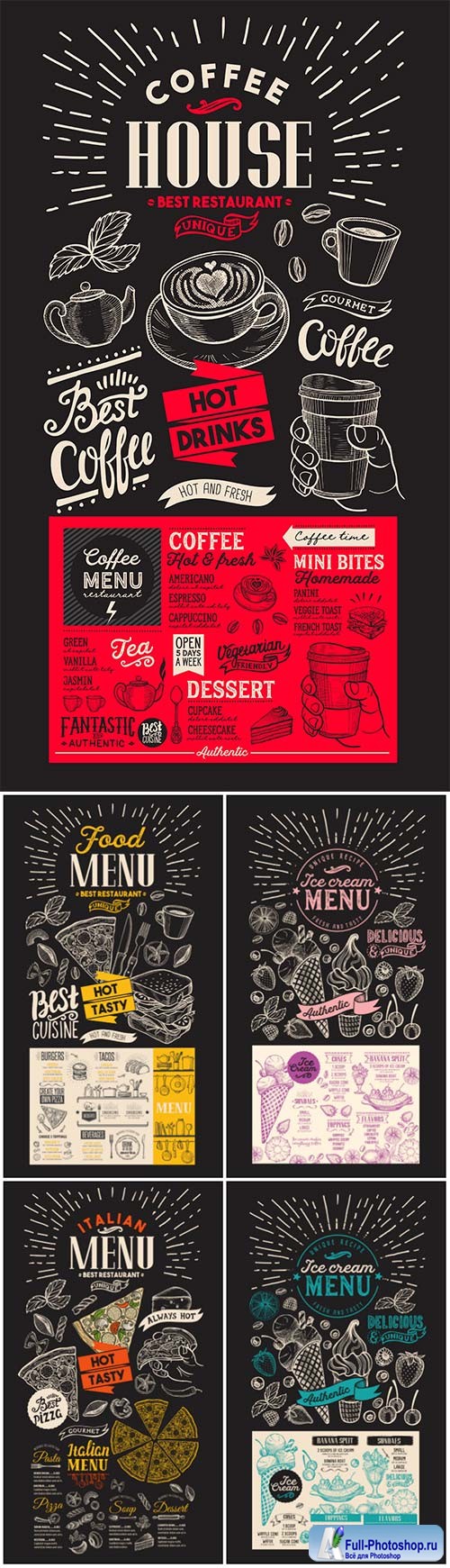 Vector food restaurant menu, design template with vintage hand-drawn flyer for bar and cafe # 2
