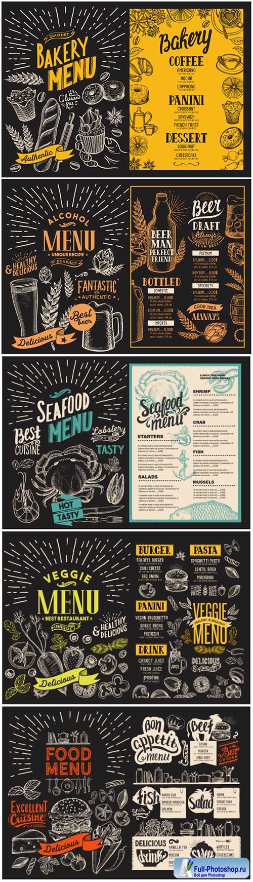 Vector food restaurant menu, design template with vintage hand-drawn flyer for bar and cafe # 5