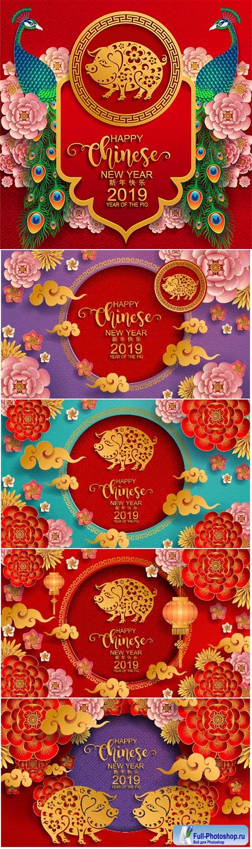 Pig year 2019 chinese vector card