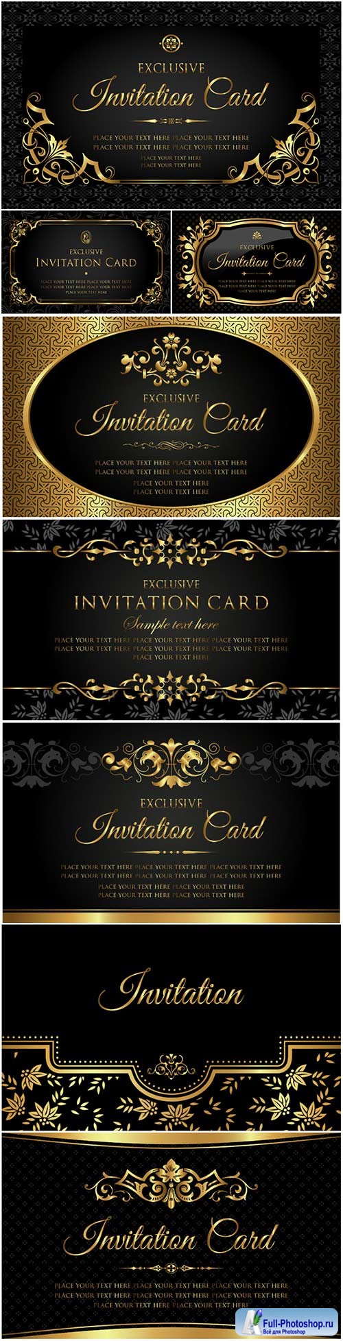 Invitation luxury vector card, black and gold vintage style