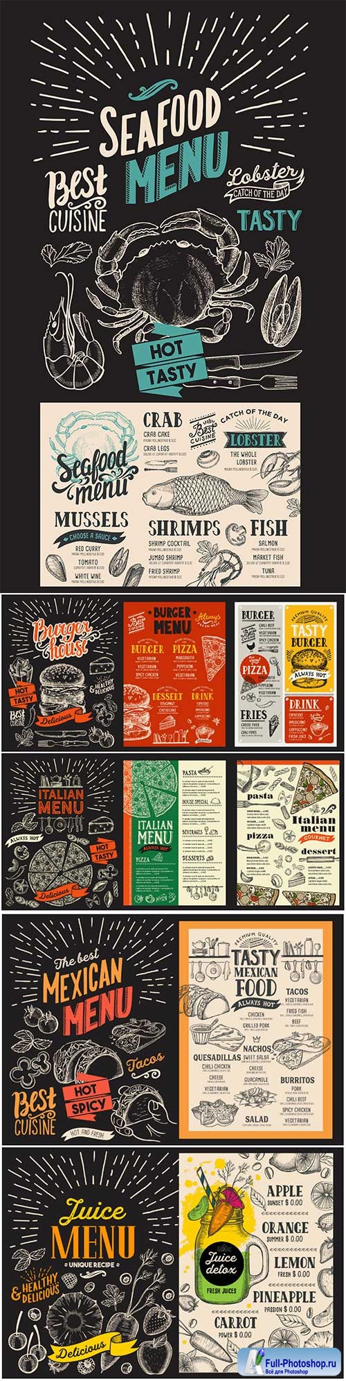 Vector food restaurant menu, design template with vintage hand-drawn flyer for bar and cafe # 7