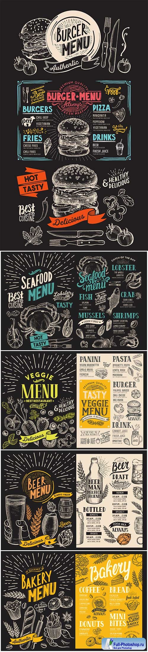 Vector food restaurant menu, design template with vintage hand-drawn flyer for bar and cafe # 8