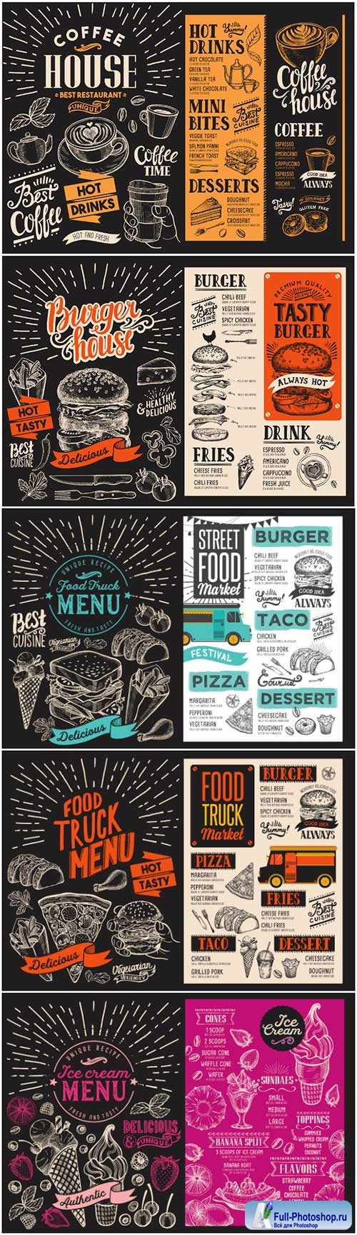 Vector food restaurant menu, design template with vintage hand-drawn flyer for bar and cafe # 6