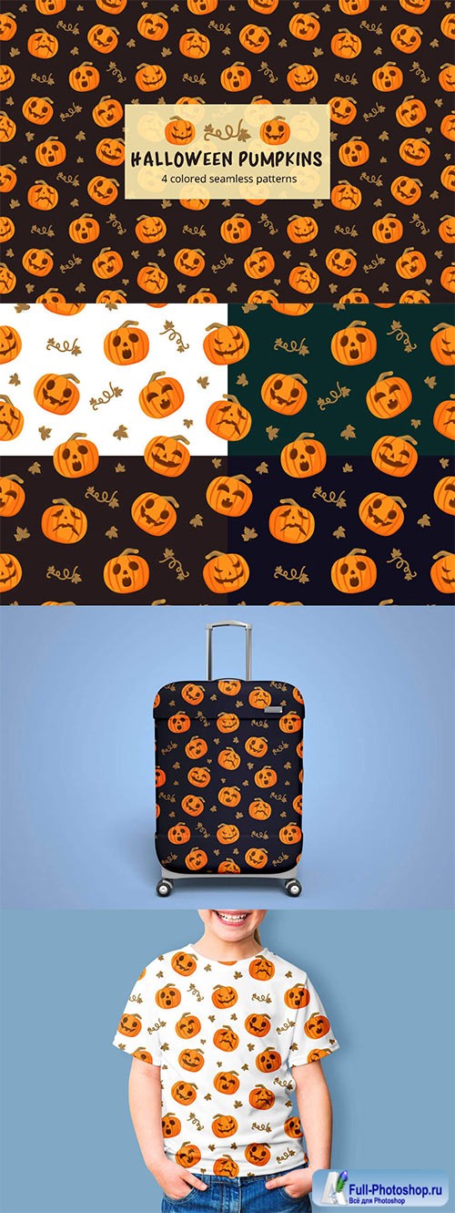 Halloween Pumpkins Vector Seamless Pattern