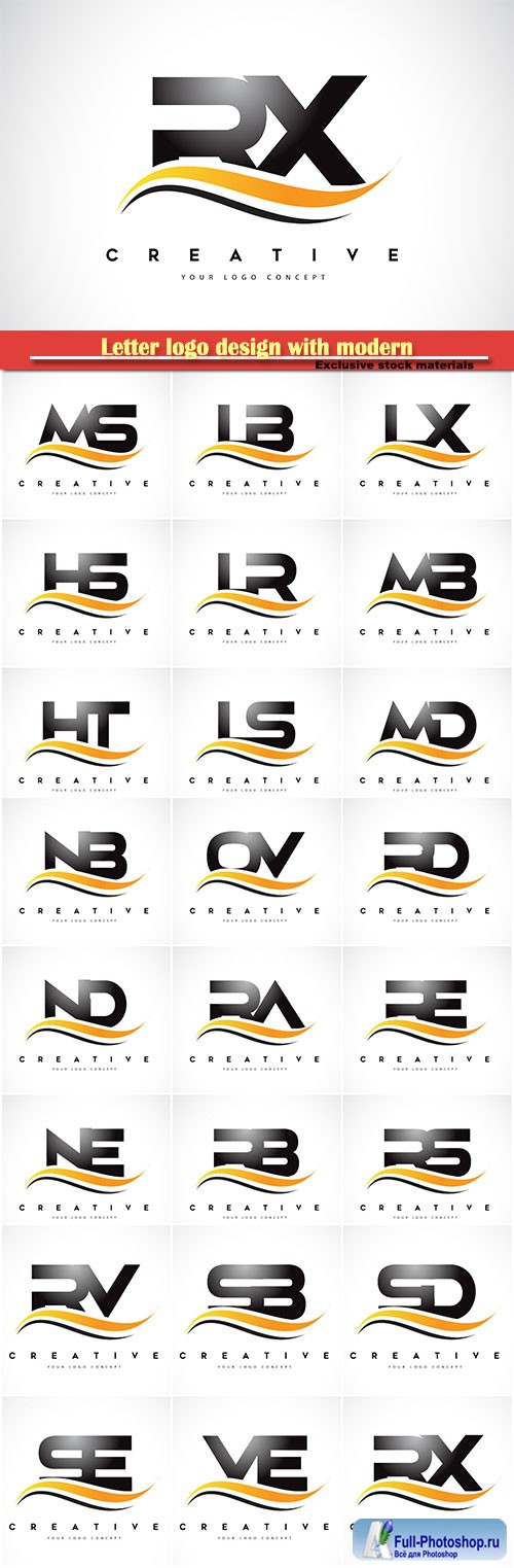 Letter logo design with modern yellow curved lines vector illustration