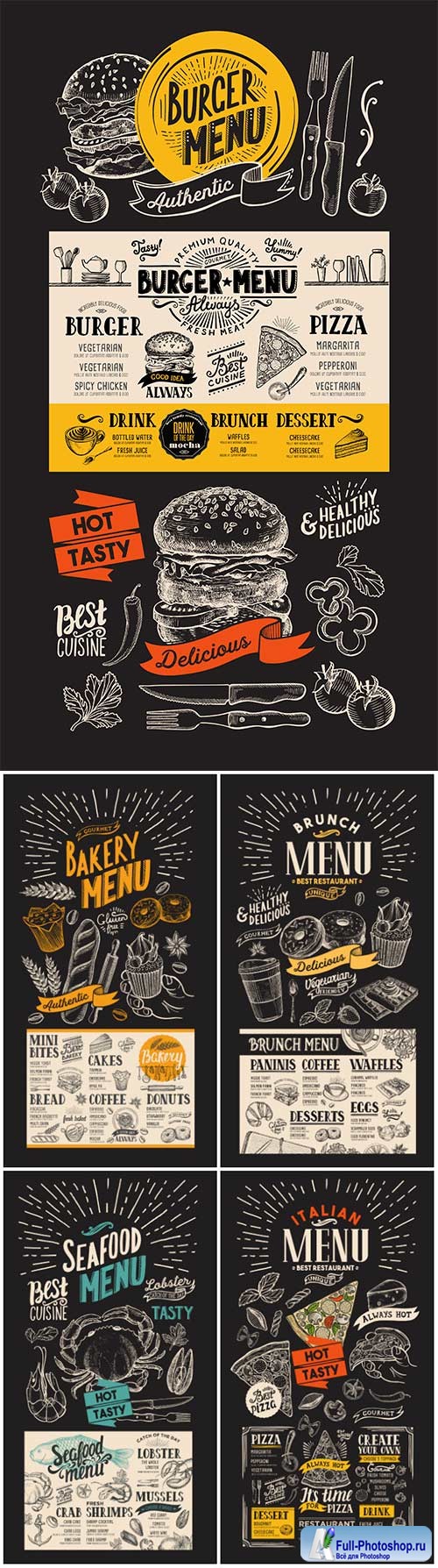 Vector food restaurant menu, design template with vintage hand-drawn flyer for bar and cafe # 9