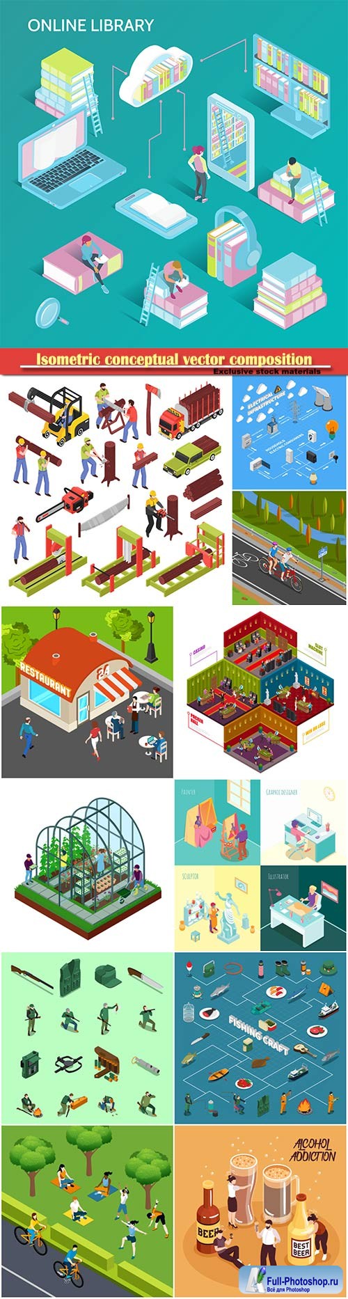 Isometric conceptual vector composition, infographics template # 23