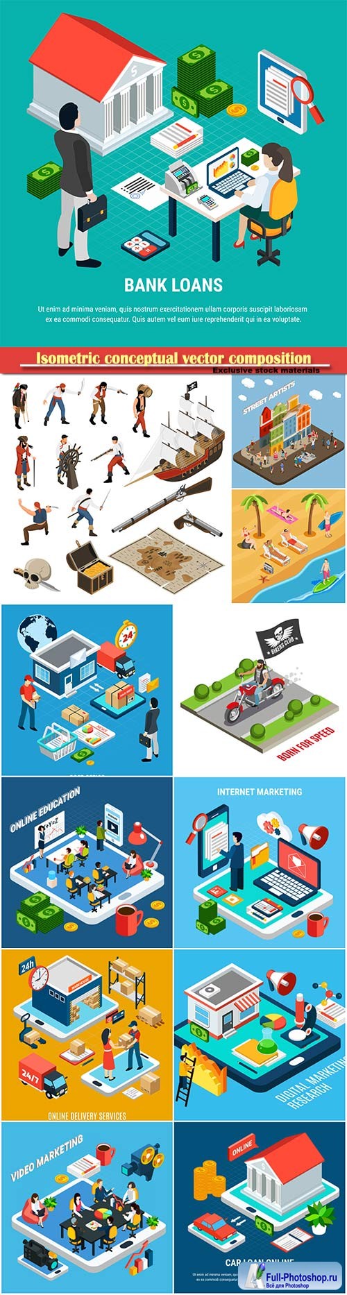 Isometric conceptual vector composition, infographics template # 25
