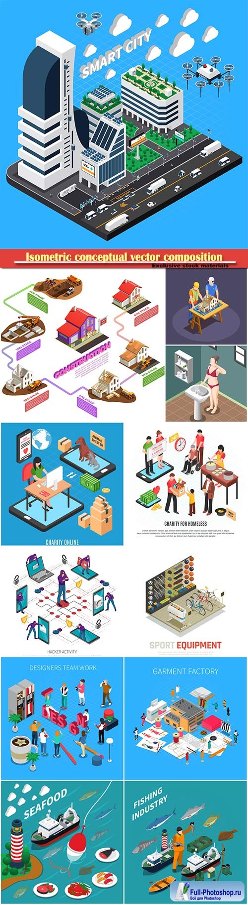Isometric conceptual vector composition, infographics template # 26