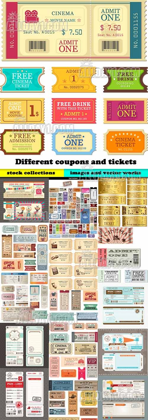Different coupons and tickets in vector from stock - 25 Eps