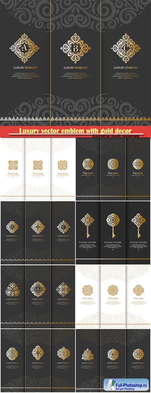 Luxury vector emblem with gold decor