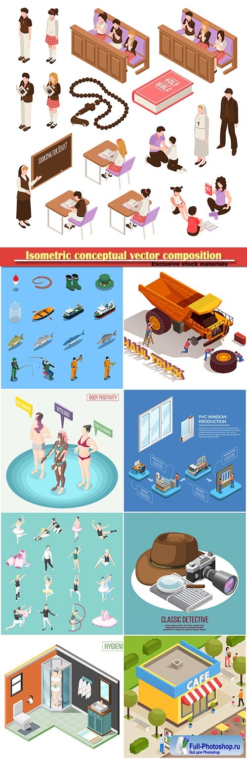 Isometric conceptual vector composition, infographics template # 29
