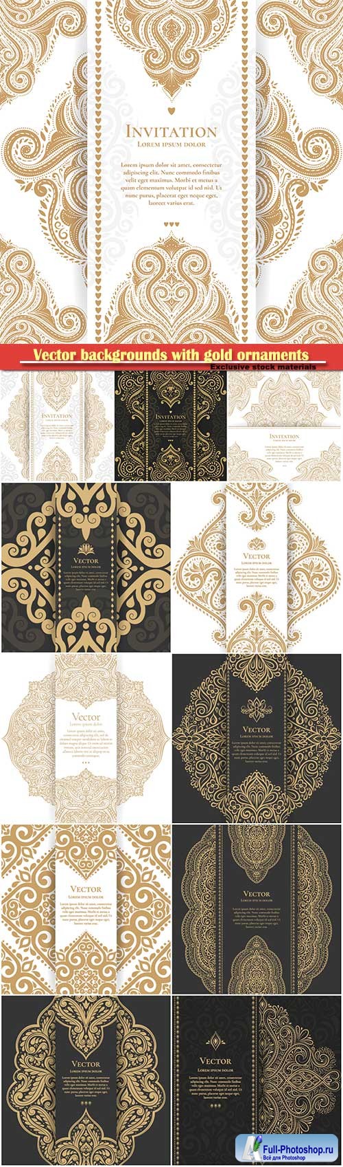 Vector vintage backgrounds with gold ornaments and patterns