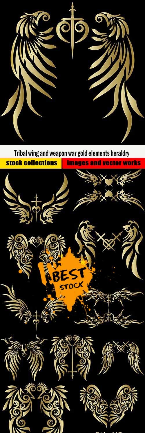 Tribal wing and weapon war gold elements heraldry